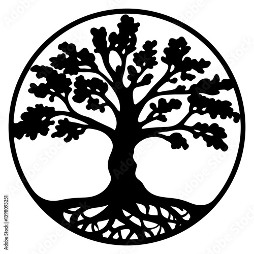 Circular Tree of Life Symbol Black and White Illustration Graphic Design
