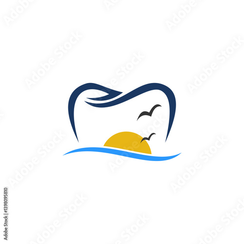 Abstract Tooth Shaped Sunset Ocean Logo Design