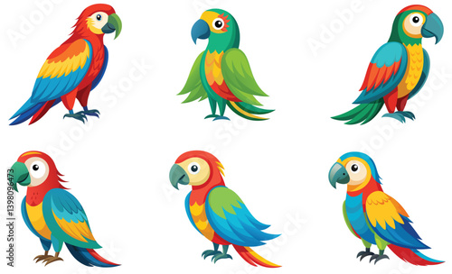 Set of parrots isolated on white background