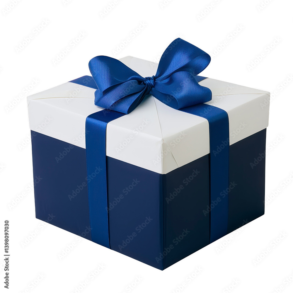 beautifully wrapped gift box with blue ribbon and bow, featuring white lid and blue base, perfect for special occasions and celebrations beautifully wrapped gift box with blue ribbon and bow, featuring white lid and blue base, perfect for special occasions and celebrations