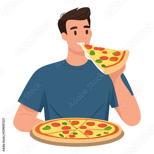 man eating pizza