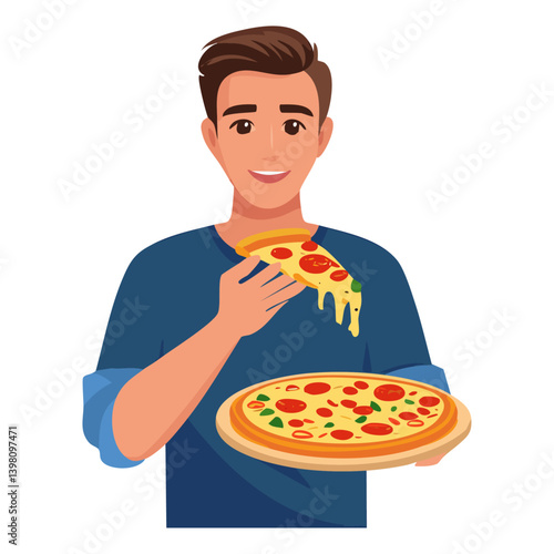 man eating pizza