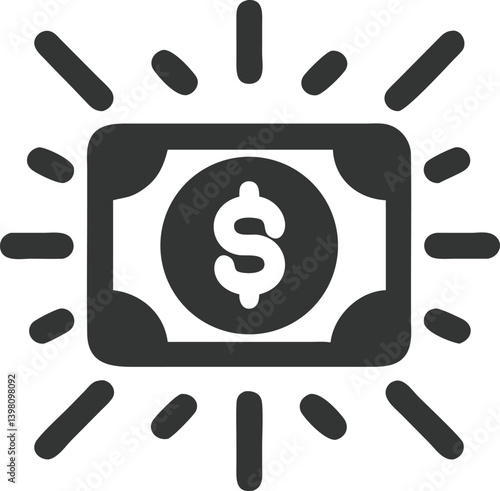 Shiny Dollar Currency Bill Icon Isolated on Transparent Background, Glowing Money