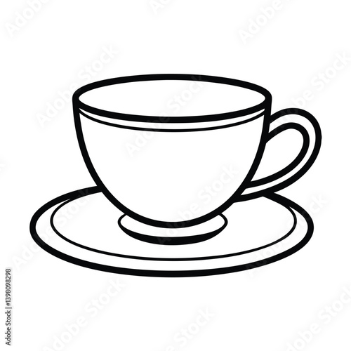 Simple Black And White Vector Illustration Of Coffee Cup And Saucer