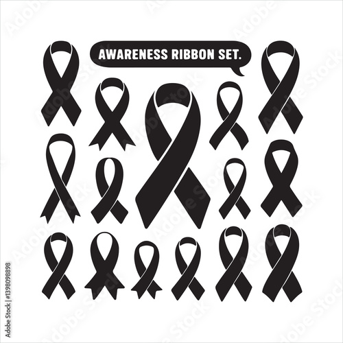 awareness ribbon set black silhouette
