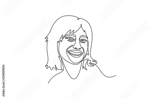 woman sulking, frowning and looking upset, distressed frustrated face expression. Expression concept. Single line draw design. Vector graphic illustration