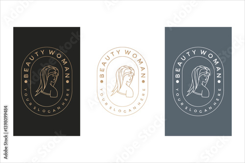 Beige Line Art Woman Profile Logo Design on Black Gray White Background