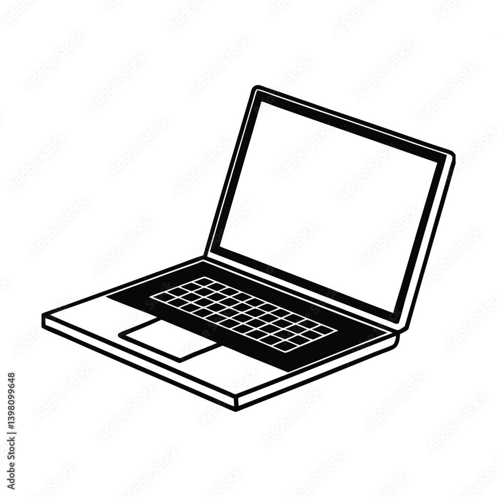 Monochrome Isometric Illustration Of A Laptop With A Blank Screen And Keyboard Monochrome Isometric Illustration Of A Laptop With A Blank Screen And Keyboard