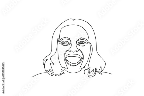 woman sulking, frowning and looking upset, distressed frustrated face expression. Expression concept. Single line draw design. Vector graphic illustration