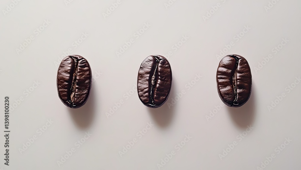 Roasted coffee beans in a row Roasted coffee beans in a row