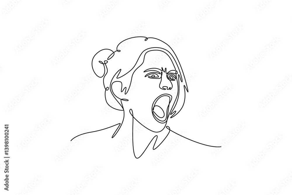 woman sulking, frowning and looking upset, distressed frustrated face expression. Expression concept. Single line draw design. Vector graphic illustration woman sulking, frowning and looking upset, distressed frustrated face expression. Expression concept. Single line draw design. Vector graphic illustration