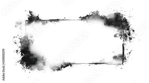 Grunge Ink Frame with Splatter and Brush Isolated on Transparent Background
