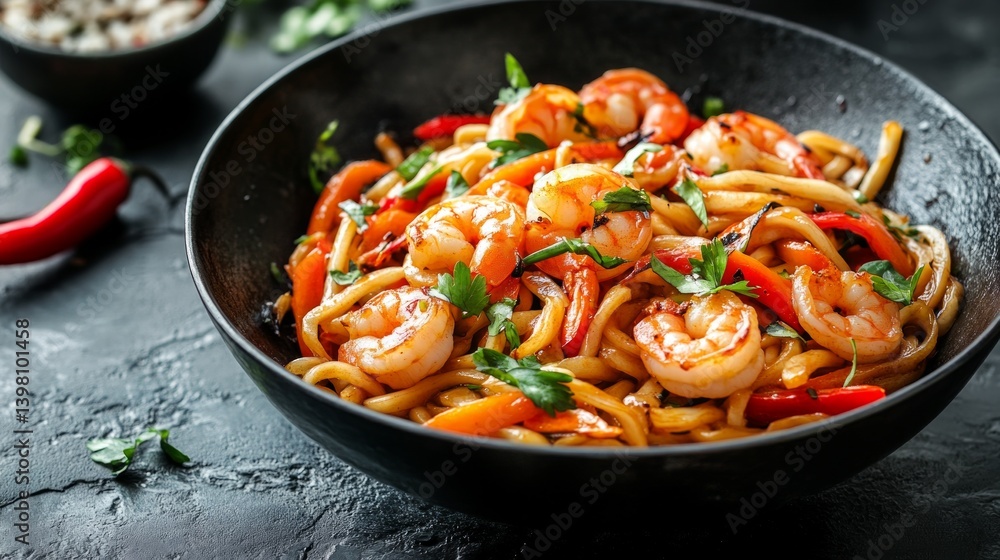 Steaming plate with pasta in broth, steam rises above the surface. Suitable for advertising restaurants, cooking blogs, social networks.