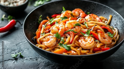 Obraz na płótnie Steaming plate with pasta in broth, steam rises above the surface. Suitable for advertising restaurants, cooking blogs, social networks. w salonie