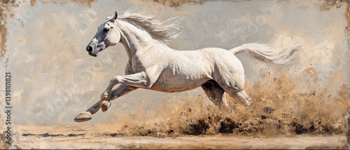 Obraz na płótnie White horse in jump on the background of blurred landscape with vintage effect. Suitable for art projects and advertising. w salonie