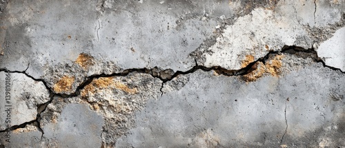 Obraz na płótnie Close-up of a crack on an old concrete wall with peeling paint. Background for creating textures or accents in graphic design. w salonie