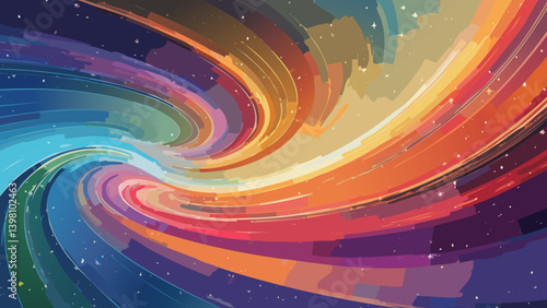 Create a visually arresting abstract background utilizing three complementary colors, arranging them in a dynamic, swirling pattern that suggests cosmic energy