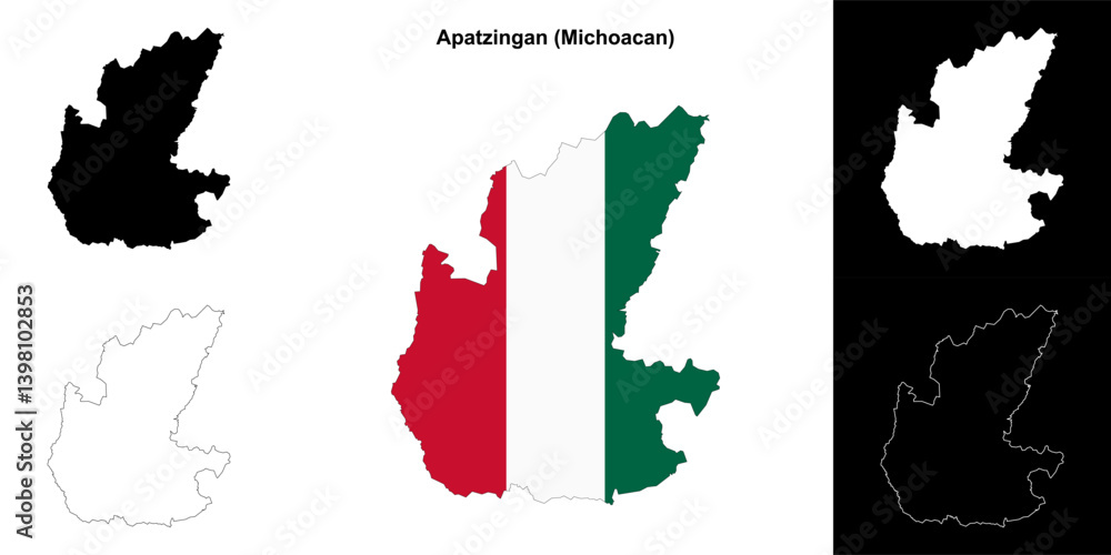 Fototapeta premium Apatzingan municipality (Michoacan) outline map set