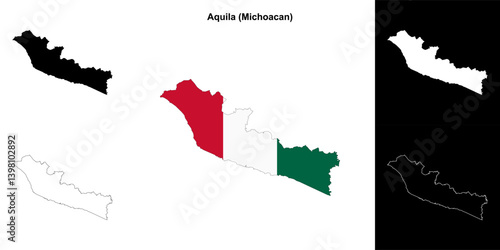 Aquila municipality (Michoacan) outline map set