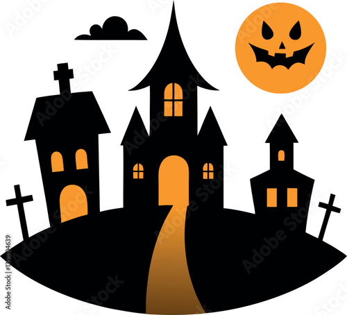 halloween background with castle and pumpkin