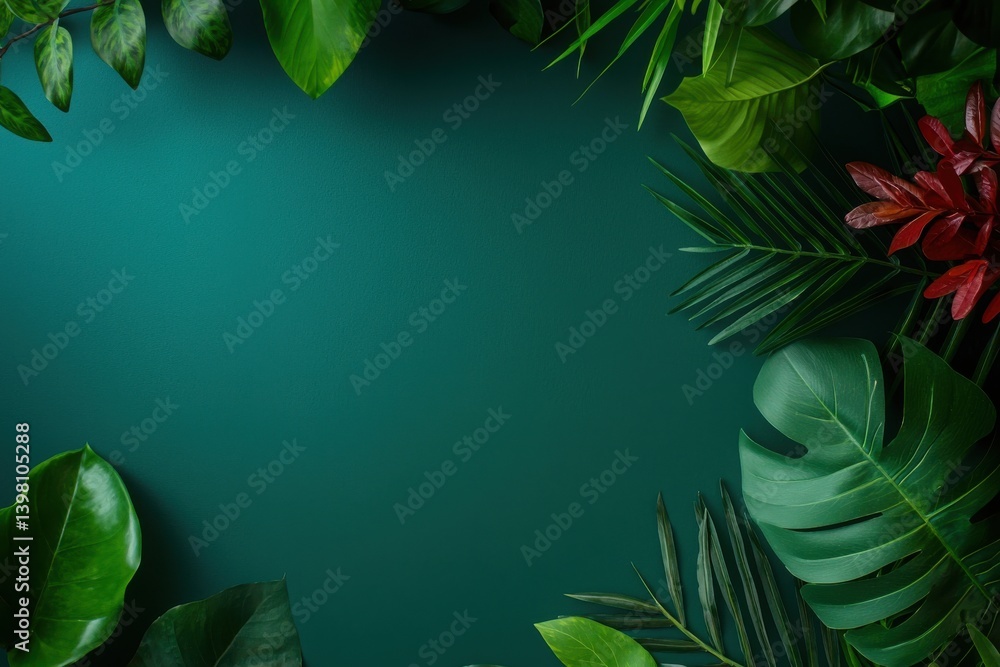Naklejka premium Vibrant jungle-inspired artwork featuring bold botanical elements nature scene graphic design lush environment aerial view creative concept