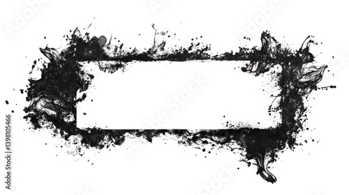 Grunge Ink Frame with Splatter and Brush Isolated on Transparent Background