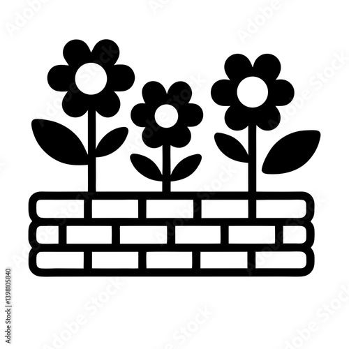 Black And White Flower Bed Vector Illustration Minimalist Garden Design