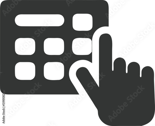 Gray Numeric Keypad with Index Finger Touch on Transparent Background, Simple Icon