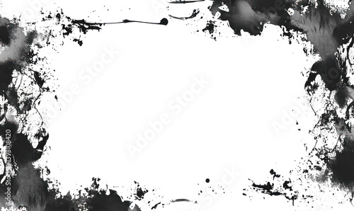 Grunge Ink Frame with Splatter and Brush Isolated on Transparent Background