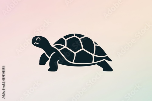 Walking tortoise silhouette, pastel background, logo design.