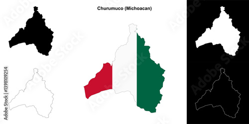 Churumuco municipality (Michoacan) outline map set