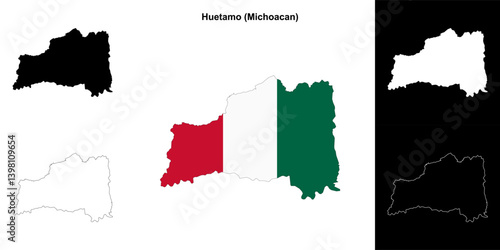 Huetamo municipality (Michoacan) outline map set