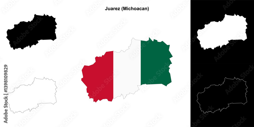 Fototapeta premium Juarez municipality (Michoacan) outline map set