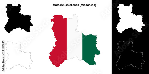 Marcos Castellanos municipality (Michoacan) outline map set
