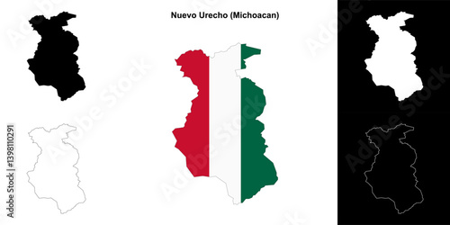 Nuevo Urecho municipality (Michoacan) outline map set