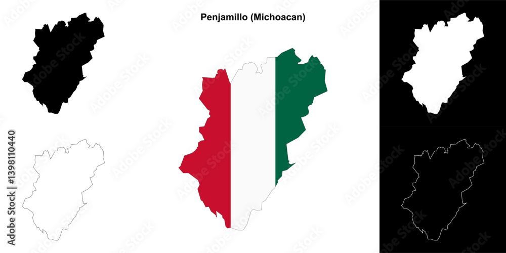 Fototapeta premium Penjamillo municipality (Michoacan) outline map set