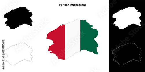 Periban municipality (Michoacan) outline map set