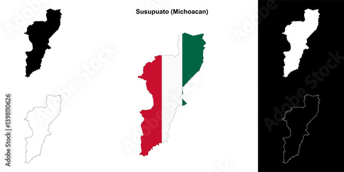 Susupuato municipality (Michoacan) outline map set