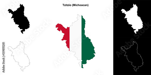 Tzitzio municipality (Michoacan) outline map set