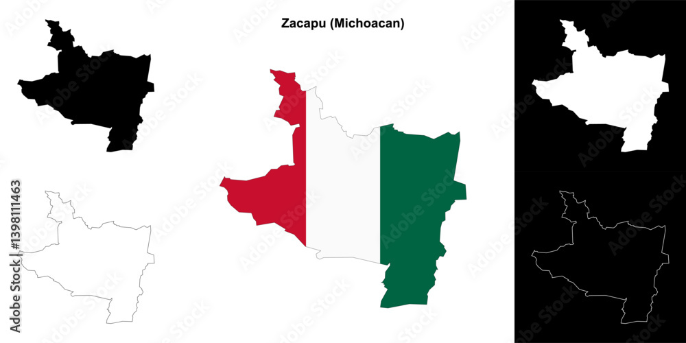 Fototapeta premium Zacapu municipality (Michoacan) outline map set