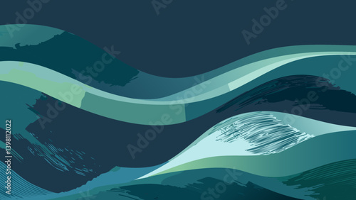 Black dark light jade petrol teal cyan sea blue green abstract wave wavy line background