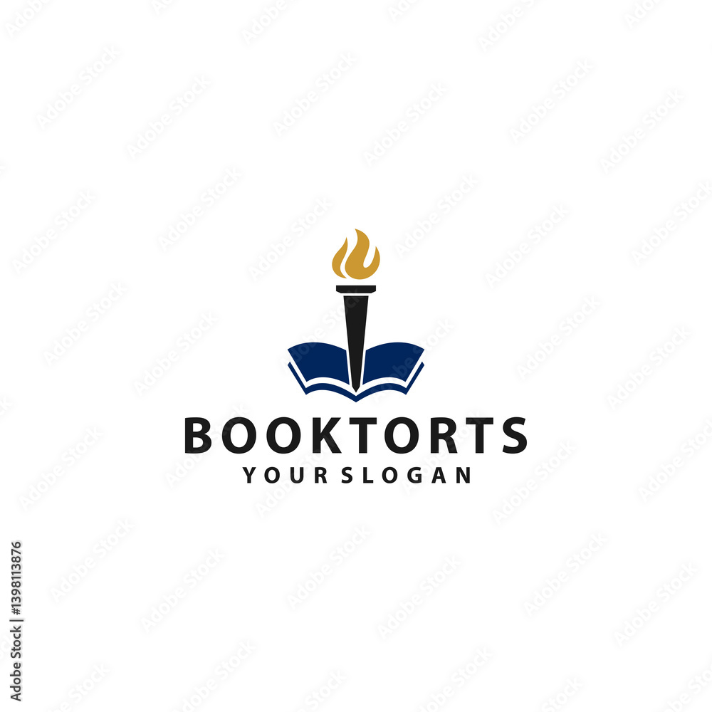 Blue and Gold Book and Torch Logo Design Blue and Gold Book and Torch Logo Design