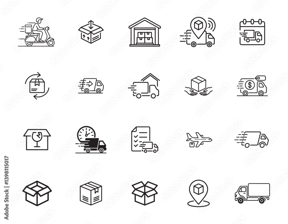 20 Delivery and Shipping Icons set. 20 Delivery and Shipping Icons set.