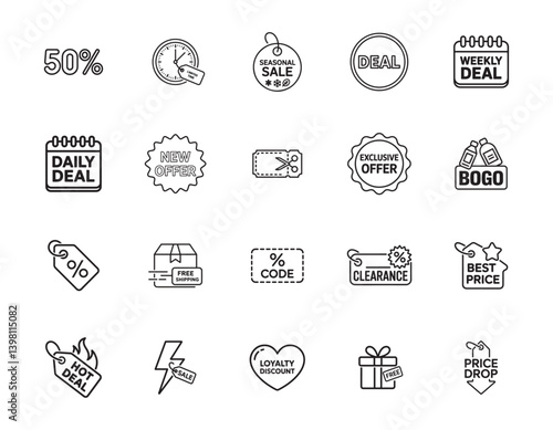 20 Discount and Offer Icons set.