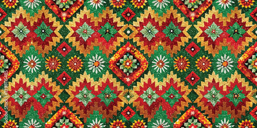 Colorful floral pattern with a festive holiday vibe in warm tones.