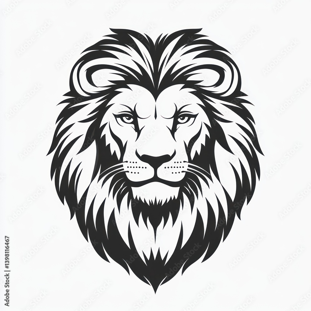 Obraz premium Majestic lion head illustration, monochrome, white background, logo design.