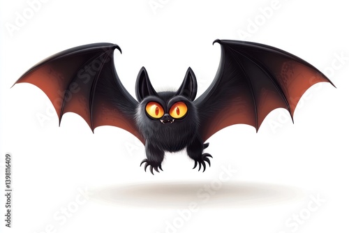 Cute cartoon bat flying, Halloween decoration, white background, illustration
