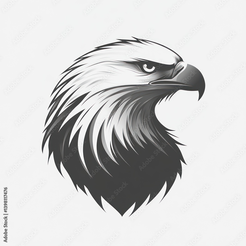 Obraz premium Gray eagle head profile, vector art, white background, logo design