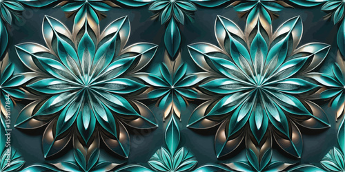 Intricate teal floral design with a 3D effect, perfect for modern decor.