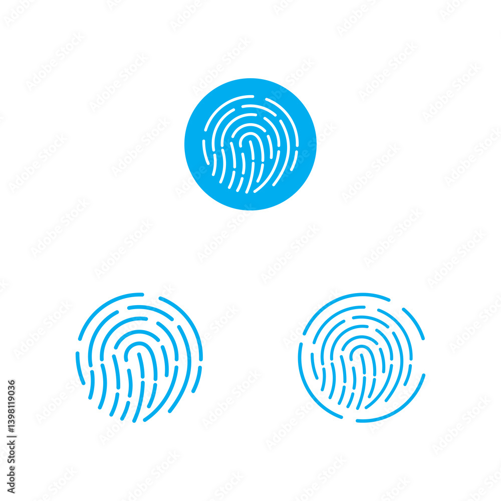Blue Fingerprint Icons on White Background Blue Fingerprint Icons on White Background